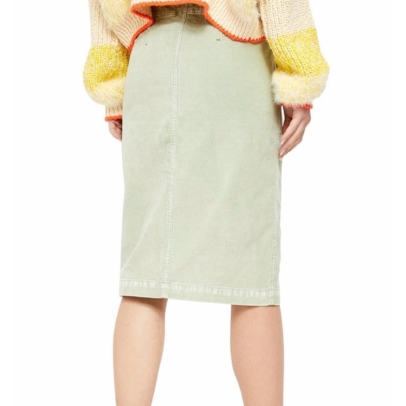 We The Free FREE PEOPLE I Want It All Moss Green Zip Front Corduroy Midi Skirt - Picture 9 of 9